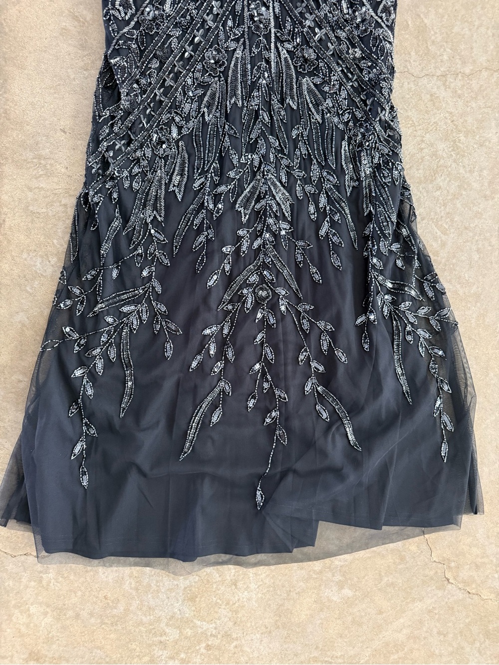Navy Beaded Maxi Dress with Sheer Yoke - Picture 4 of 13